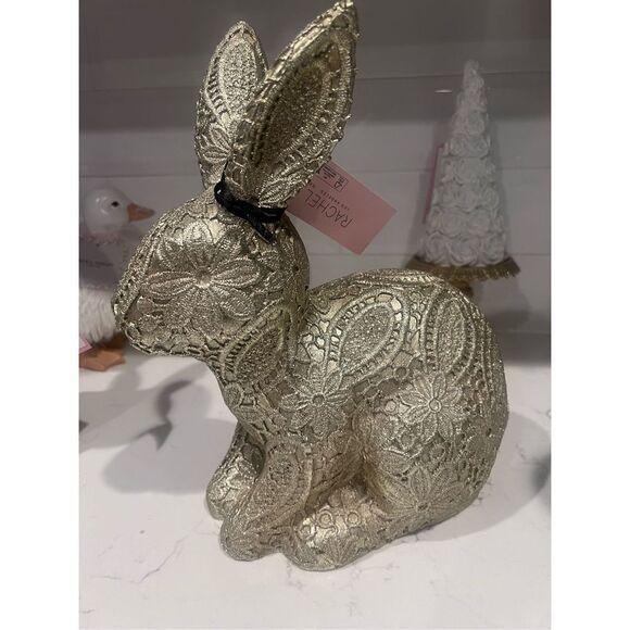 Tik Tok Viral Rachel Zoe Gold Floral Lace Easter Bunny Rabbit - Picture 4 of 9